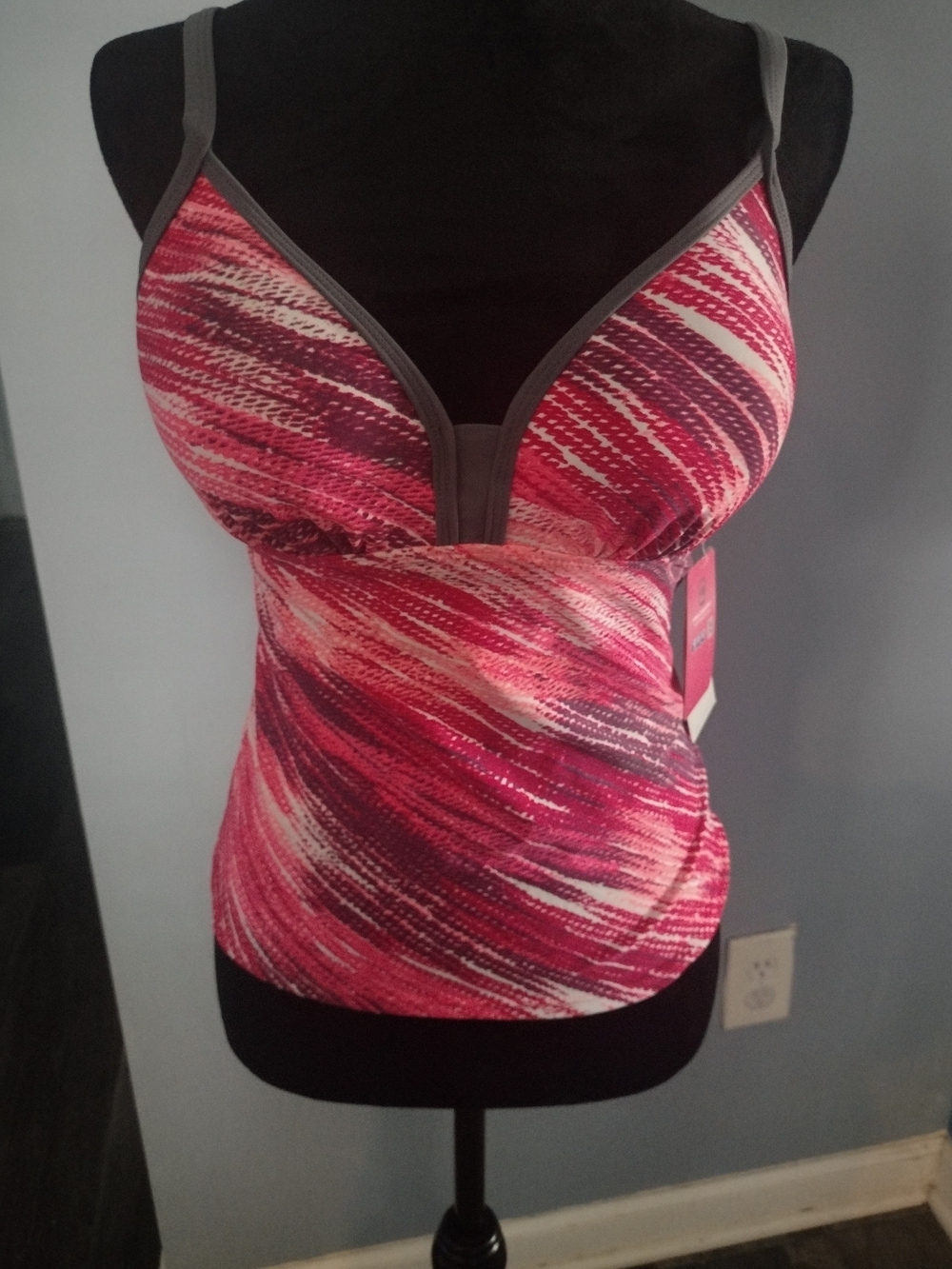 NWT Women's Pink Multi-Stripe V-Neck Swim Top